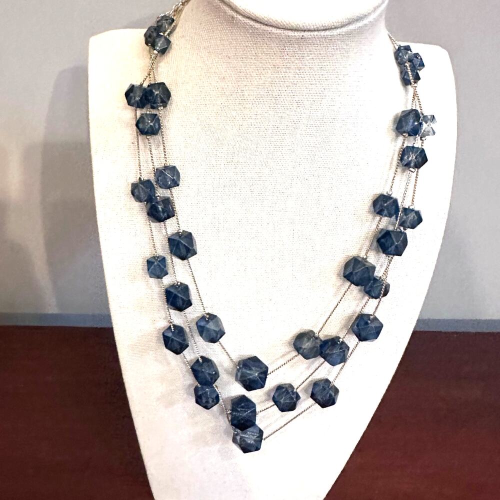 TALBOTS Blue Necklace Triple Layer floating faceted beads statement jewelry